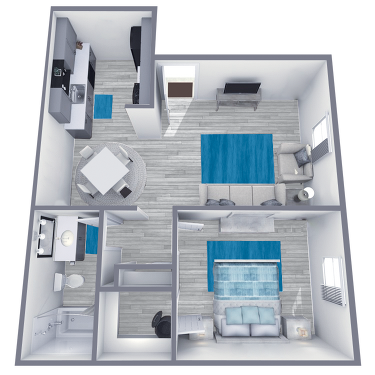A2 Renovated floor plan featuring 1 bedroom 1 bathroom