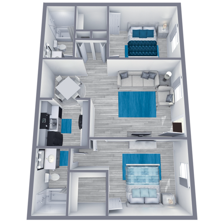 B2 Partial floor plan featuring 2 bedrooms 2 bathrooms