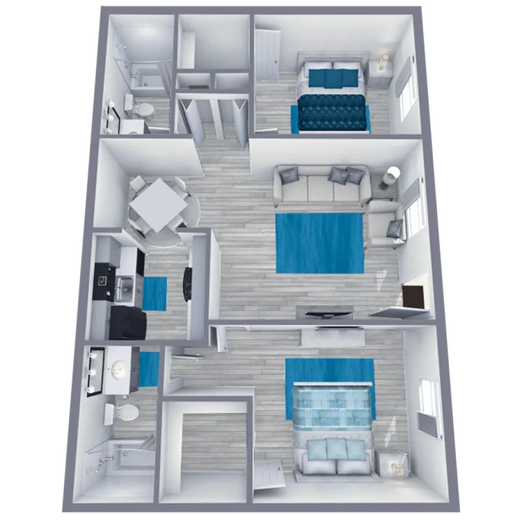 B2 Renovated floor plan featuring 2 bedrooms 2 bathrooms