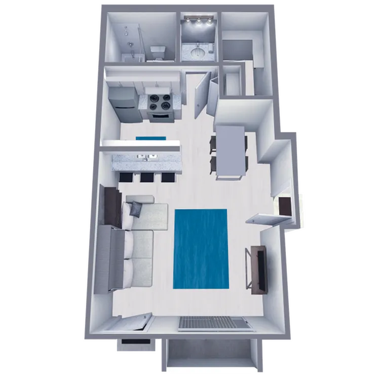 S1 Renovated floor plan featuring studio bedroom 1 bathroom