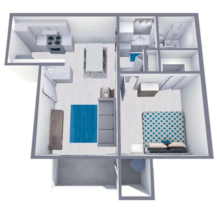 A1 Upgrade floor plan featuring 1 bedroom 1 bathroom
