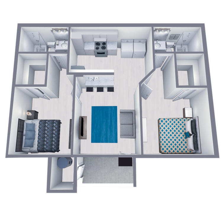 B2 Partial floor plan featuring 2 bedrooms 2 bathrooms