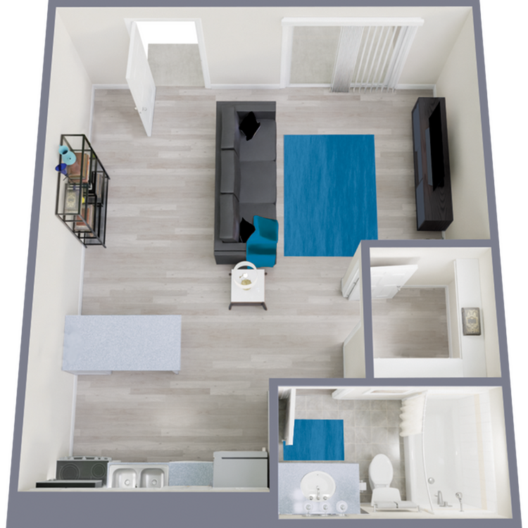 S1 Classic floor plan featuring studio bedroom 1 bathroom