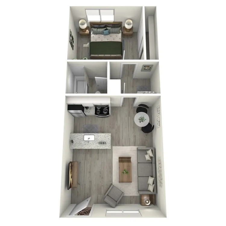 A1 Upgrade floor plan featuring 1 bedroom 1 bathroom