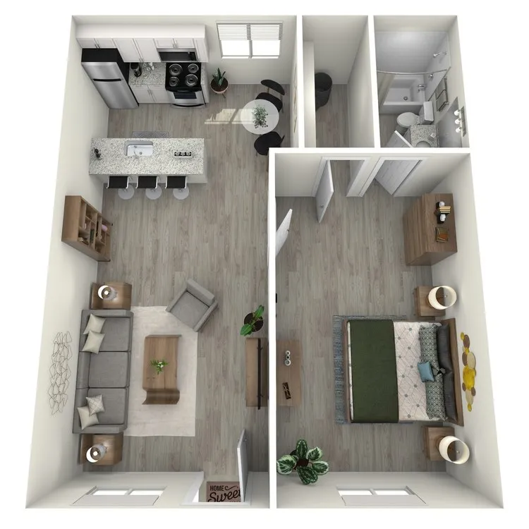 A2 Renovated floor plan featuring 1 bedroom 1 bathroom