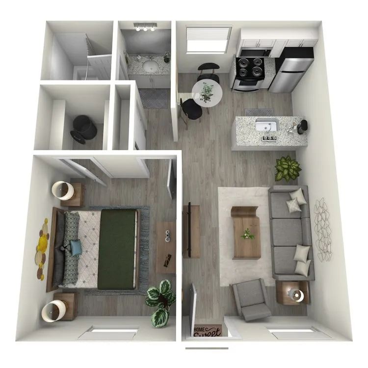 A3 Renovated floor plan featuring 1 bedroom 1 bathroom