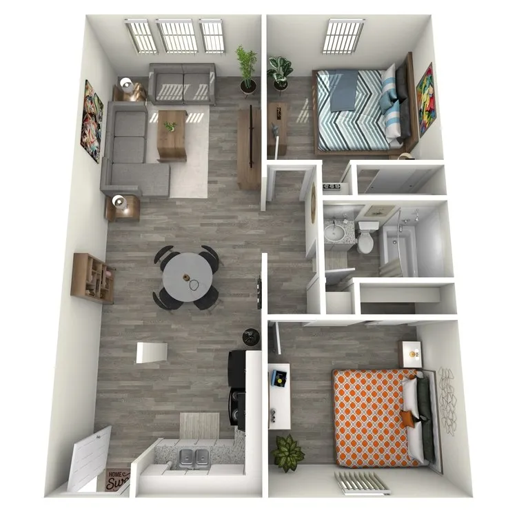 B1 Renovated floor plan featuring 2 bedrooms 1 bathroom
