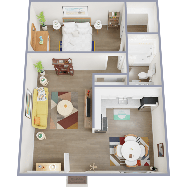 A1 Renovated floor plan featuring 1 bedroom 1 bathroom