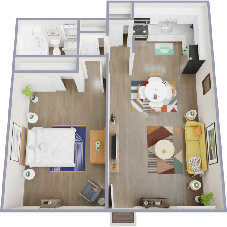 A2 Renovated floor plan featuring 1 bedroom 1 bathroom