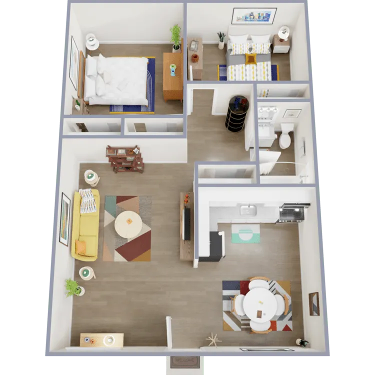 B1 Renovated floor plan featuring 2 bed 1 bath
