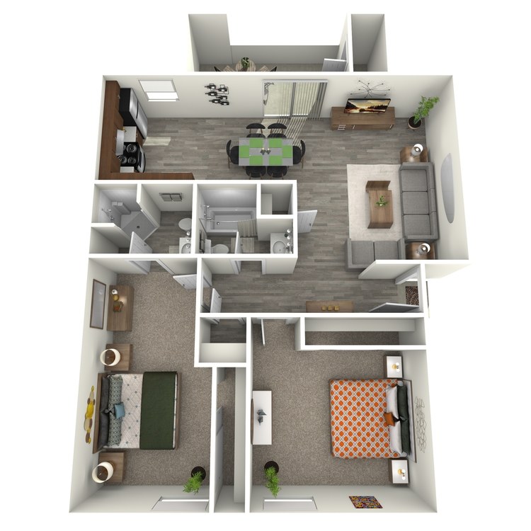 B2 Classic floor plan featuring 2 bedrooms 2 bathrooms