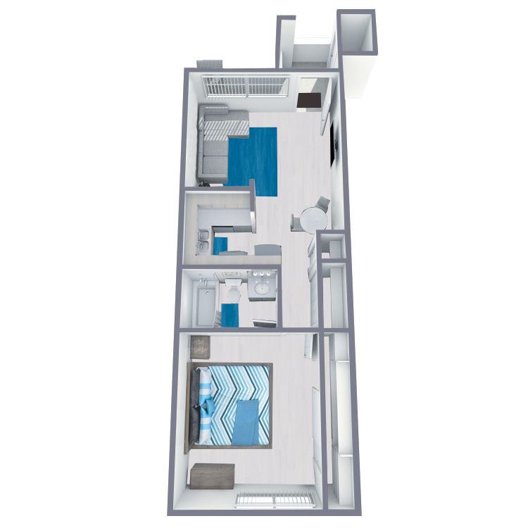 A1 Renovated floor plan featuring 1 bedroom 1 bathroom