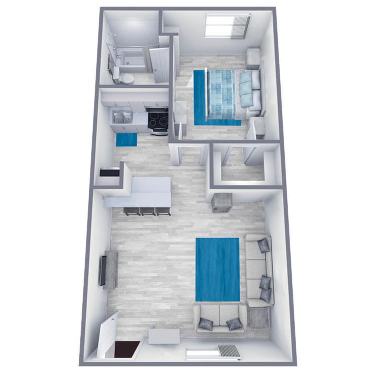 A1 Renovated floor plan featuring 1 bedroom 1 bathroom