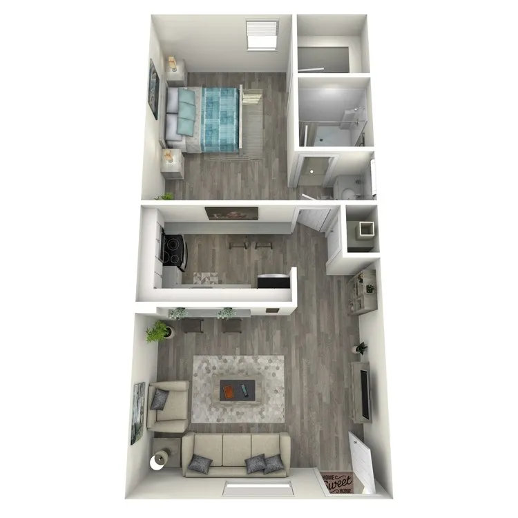 A1 Upgrade floor plan featuring 1 bedroom 1 bathroom