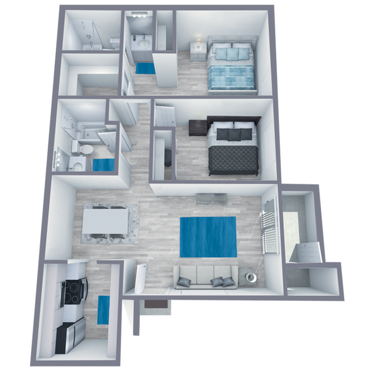 B1 Partial floor plan featuring 2 bedrooms 2 bathrooms