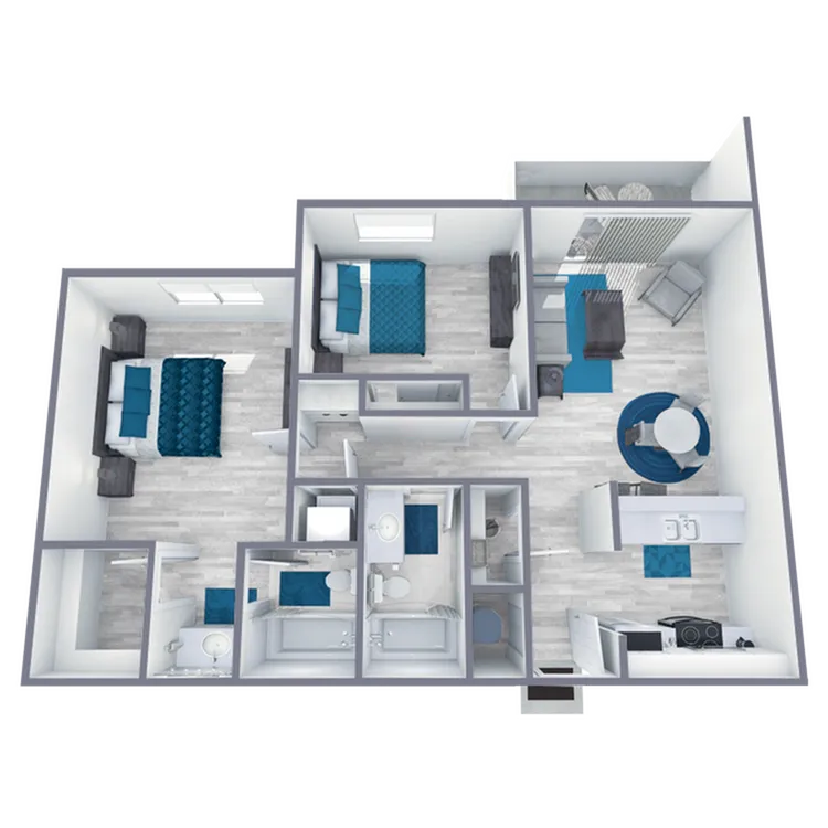 B1 Renovated floor plan featuring 2 bedrooms 2 bathrooms