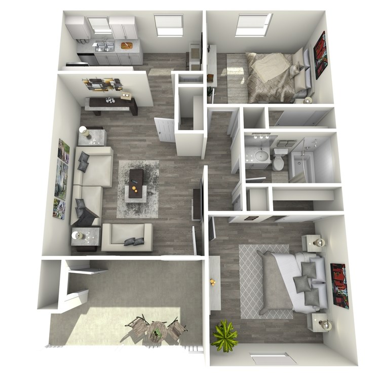 B1 Classic floor plan featuring 2 bedrooms 1 bathroom