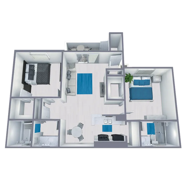 B2 Renovated floor plan featuring 2 bedrooms 2 bathrooms