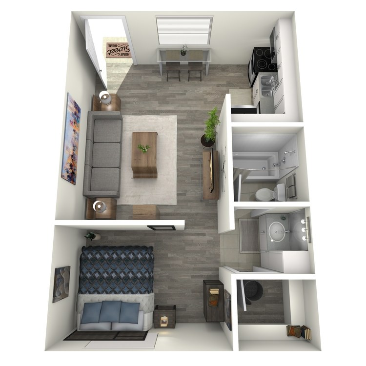 A1 Upgrade floor plan featuring 1 bedroom 1 bathroom