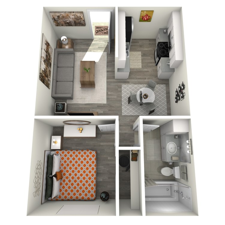 A2 Upgrade floor plan featuring 1 bedroom 1 bathroom