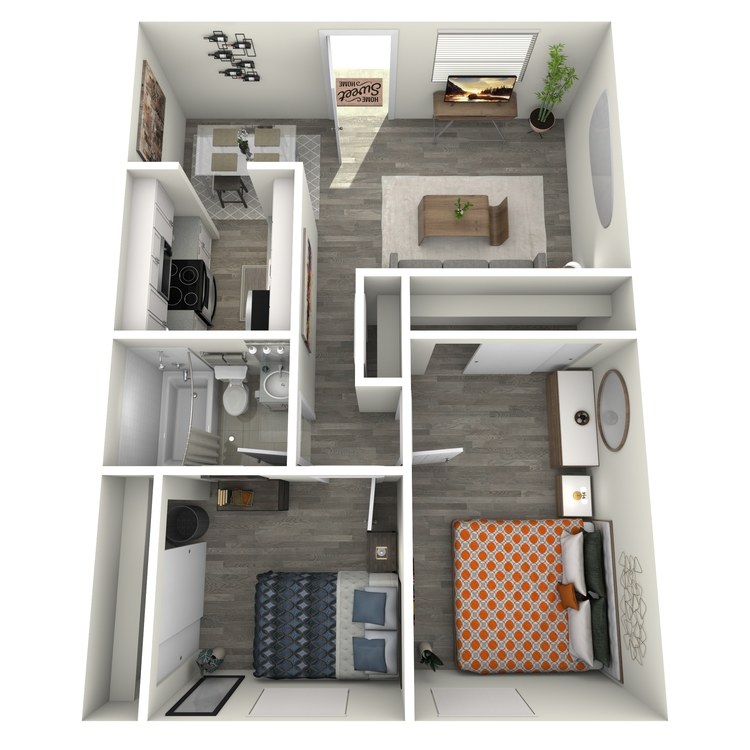 B1 Classic floor plan featuring 2 bedrooms 1 bathroom