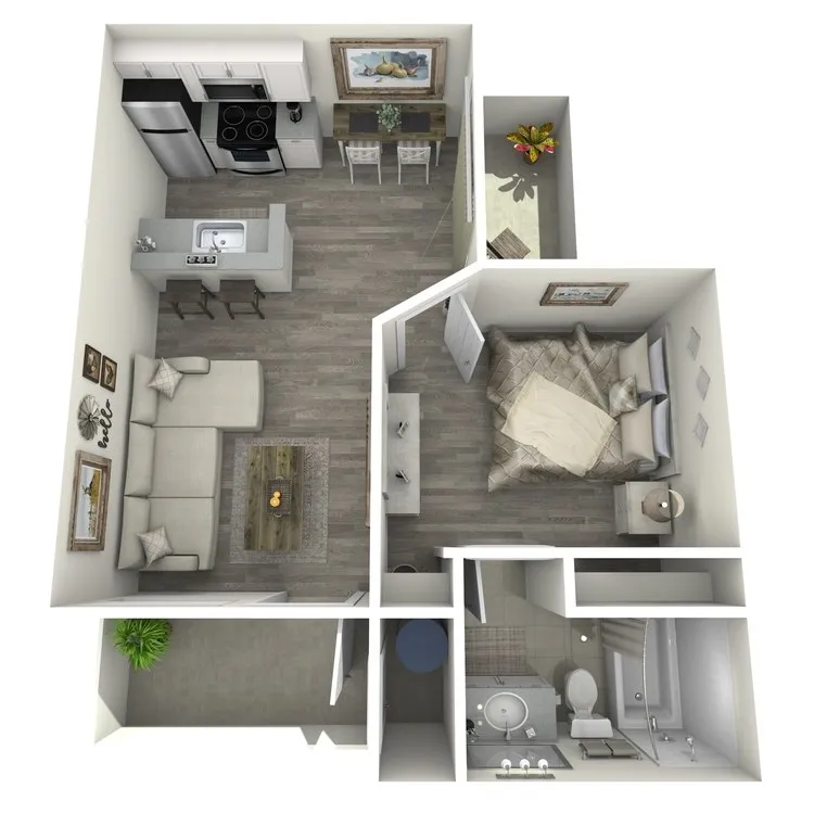 A1 Renovated floor plan featuring 1 bedroom 1 bathroom