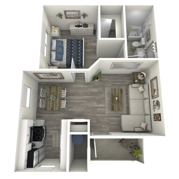 A2 Upgrade floor plan featuring 1 bedroom 1 bathroom