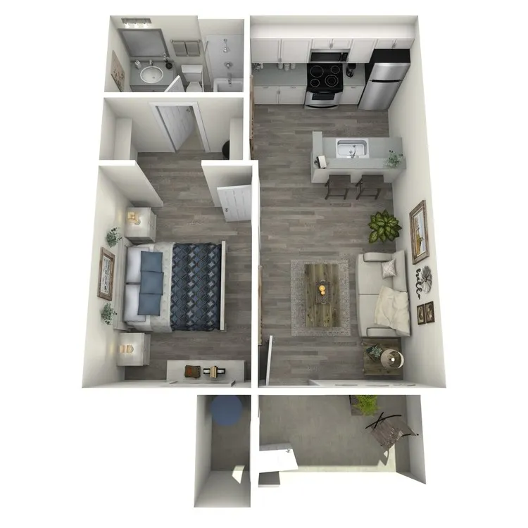A3 Renovated floor plan featuring 1 bedroom 1 bathroom