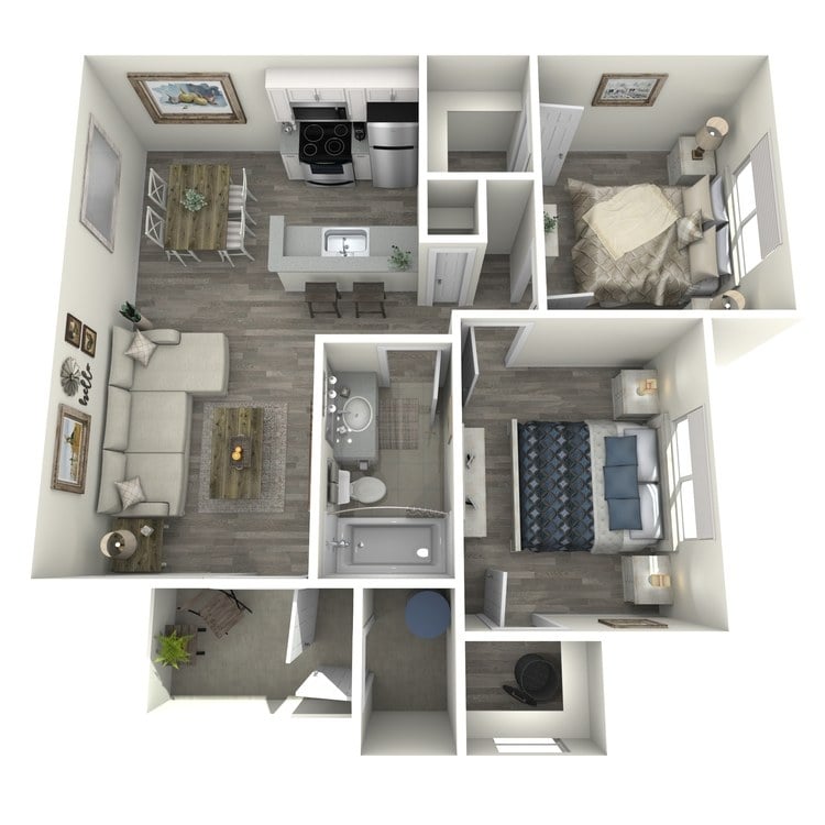 B1 Renovated floor plan featuring 2 bedrooms 1 bathroom