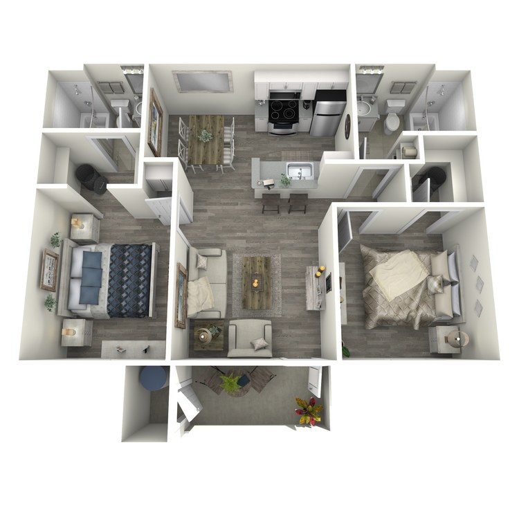 B2 Renovated floor plan featuring 2 bedrooms 2 bathrooms