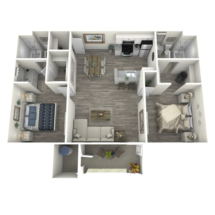 B3 Upgrade floor plan featuring 2 bedrooms 2 bathrooms