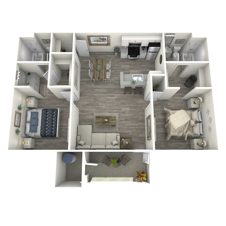 B3 Renovated floor plan featuring 2 bedrooms 2 bathrooms