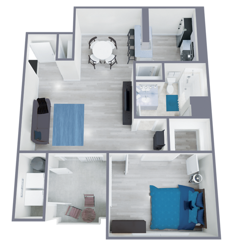 A1 Classic floor plan featuring 1 bedroom 1 bathroom
