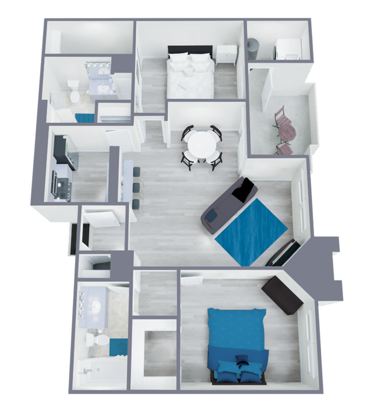 B1 Classic floor plan featuring 2 bedrooms 2 bathrooms