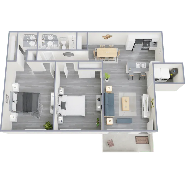 B1 Renovated floor plan featuring 2 bedrooms 1 bathroom
