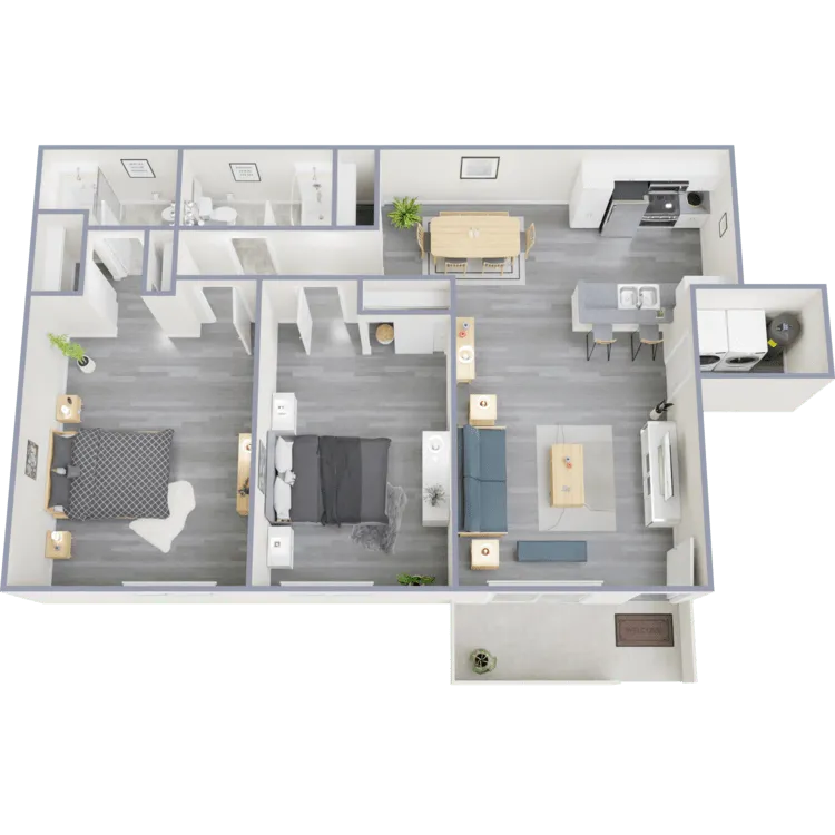 B2 Classic floor plan featuring 2 bedrooms 2 bathrooms