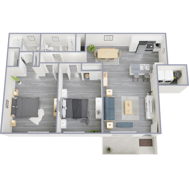 B2 Renovated floor plan featuring 2 bedrooms 2 bathrooms