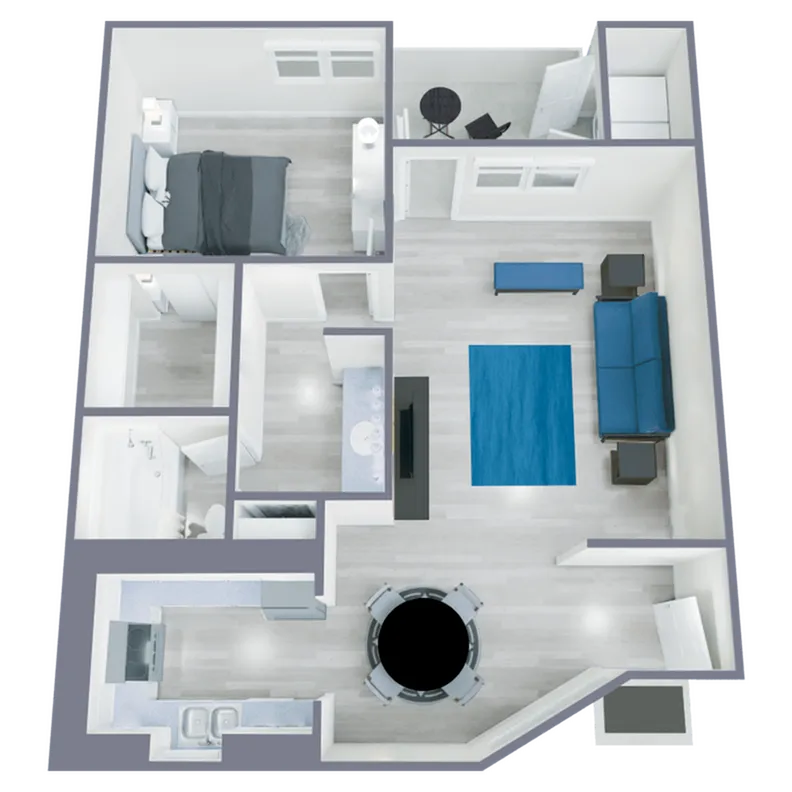 A1 Renovated floor plan featuring 1 bedroom 1 bathroom