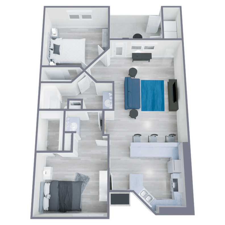 B1 Classic floor plan featuring 2 bedrooms 1 bathroom