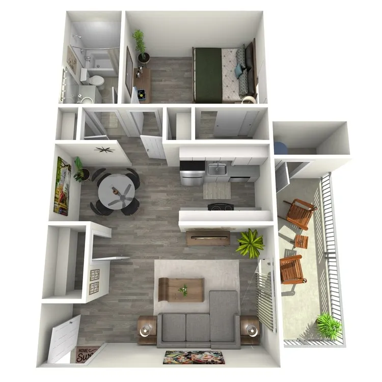 A1 Upgrade floor plan featuring 1 bedroom 1 bathroom