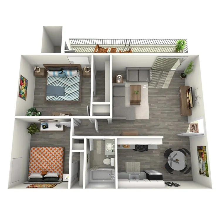B1 Classic floor plan featuring 2 bedrooms 1 bathroom