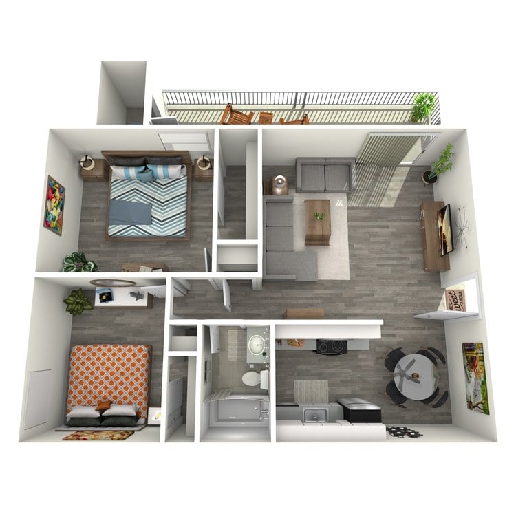 B1 Renovated floor plan featuring 2 bedrooms 1 bathroom