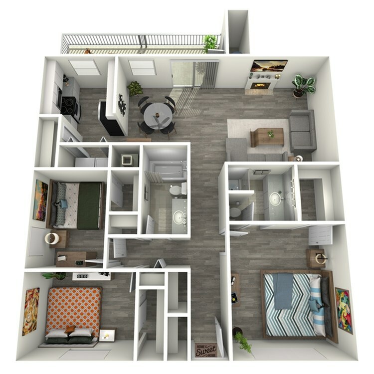 C2 Classic floor plan featuring 3 bedrooms 2 bathrooms