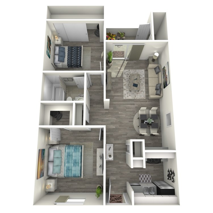 B1 Classic floor plan featuring 2 bedrooms 1 bathroom