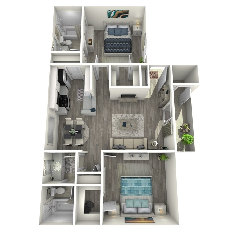 B2 Renovated floor plan featuring 2 bedrooms 2 bathrooms