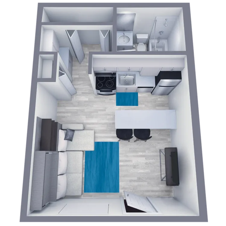 S1 Classic floor plan featuring studio bedroom 1 bathroom