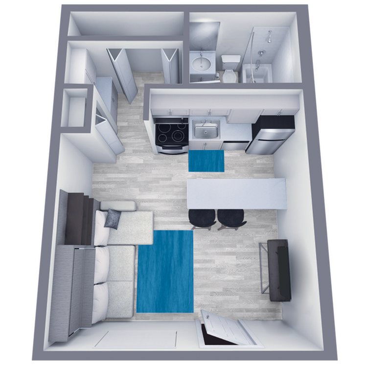 S1 Renovated floor plan featuring studio bedroom 1 bathroom