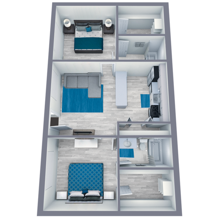 B1 Classic floor plan featuring 2 bedrooms 2 bathrooms