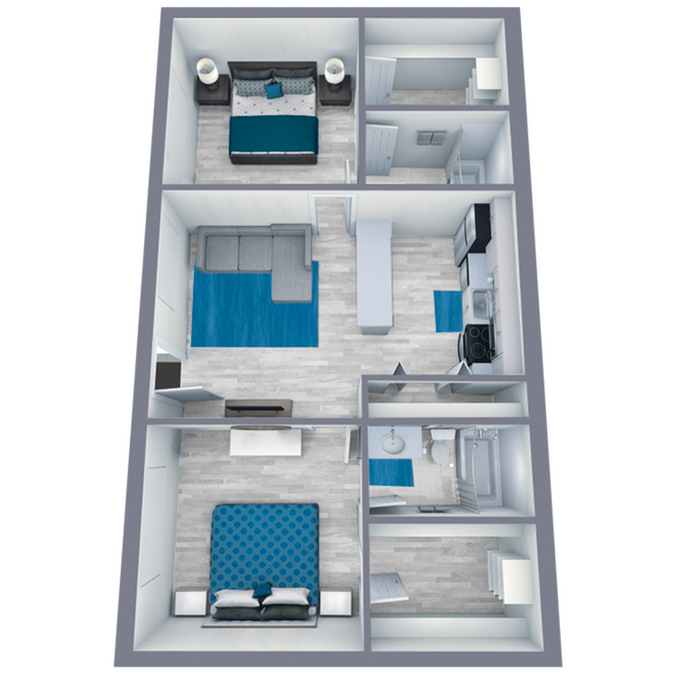 B1 Renovated floor plan featuring 2 bedrooms 2 bathrooms