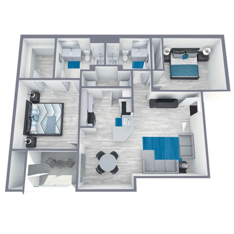 B2 Upgrade floor plan featuring 2 bedrooms 2 bathrooms